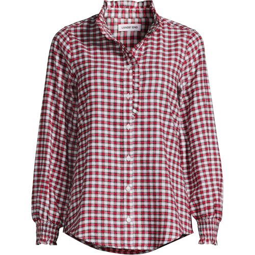 Long Sleeve Ruffled Flannel Shirt, Women, size: 3X, plus, Red, Cotton, by Lands' End