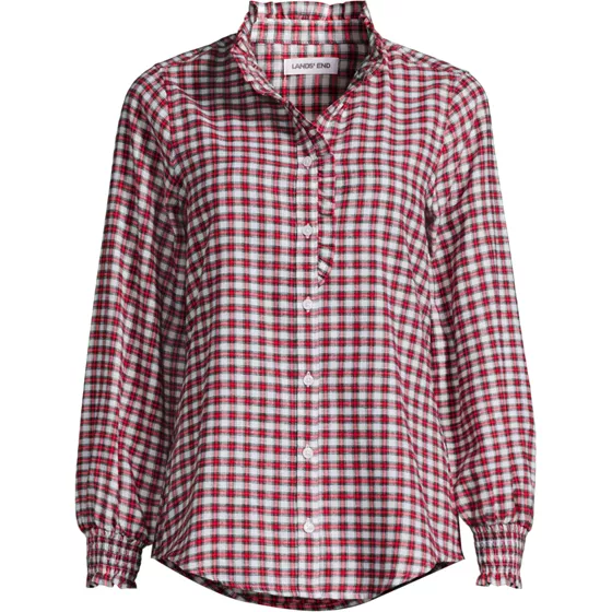 Women's Plus Size Flannel Ruffle Button Front Top - primary