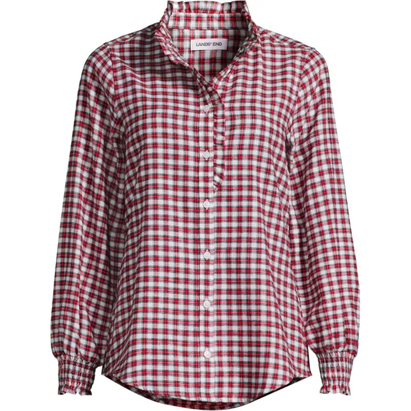 Women's Plus Size Flannel Ruffle Button Front Top, Front