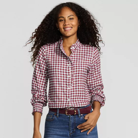 Women's Flannel Ruffle Button Front Top - primary