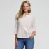 Women's 3/4 Sleeve Lightweight Jersey Embroidered Pintuck Blouse, Front