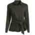 Women's Long Sleeve Lightweight Jersey Adjustable Tie Collar Top, Front