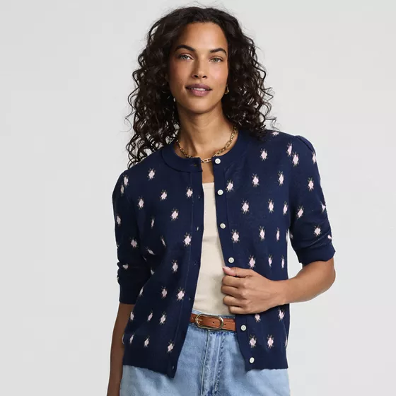 Women's Ruched Sleeve Cardigan Sweater - primary