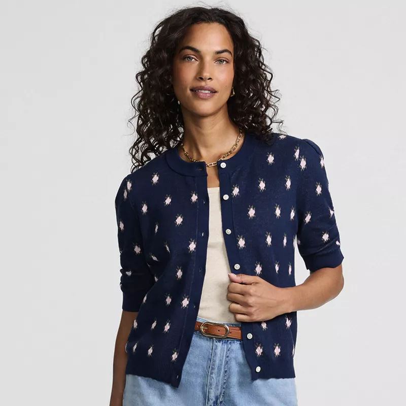 Women's Ruched Sleeve Cardigan Sweater, alternative image