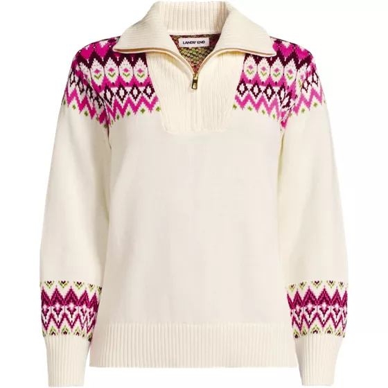 Women's Plus Size Drifter Slim Jacquard Quarter Zip Sweater - primary
