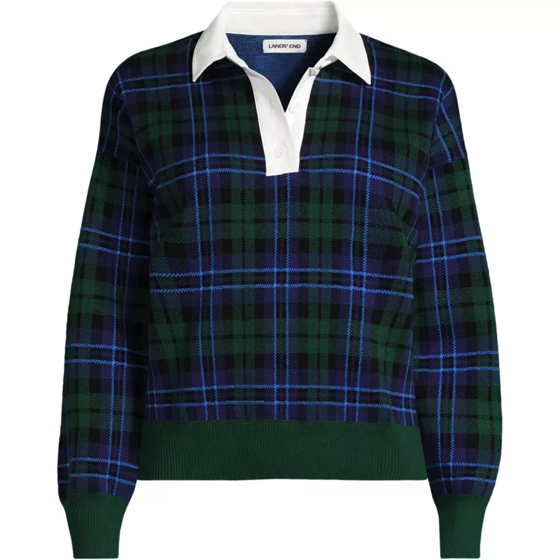 Women's Plus Size Drifter Jacquard Rugby Sweater, Front