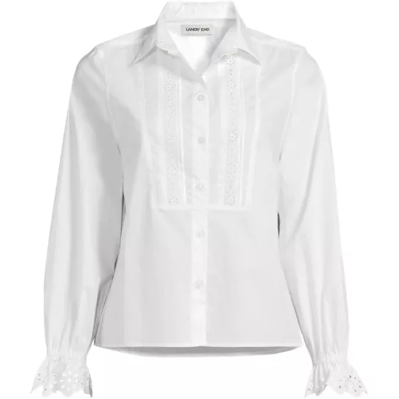 Women's Plus Size Boxy Cropped Poplin Tuxedo Shirt - primary