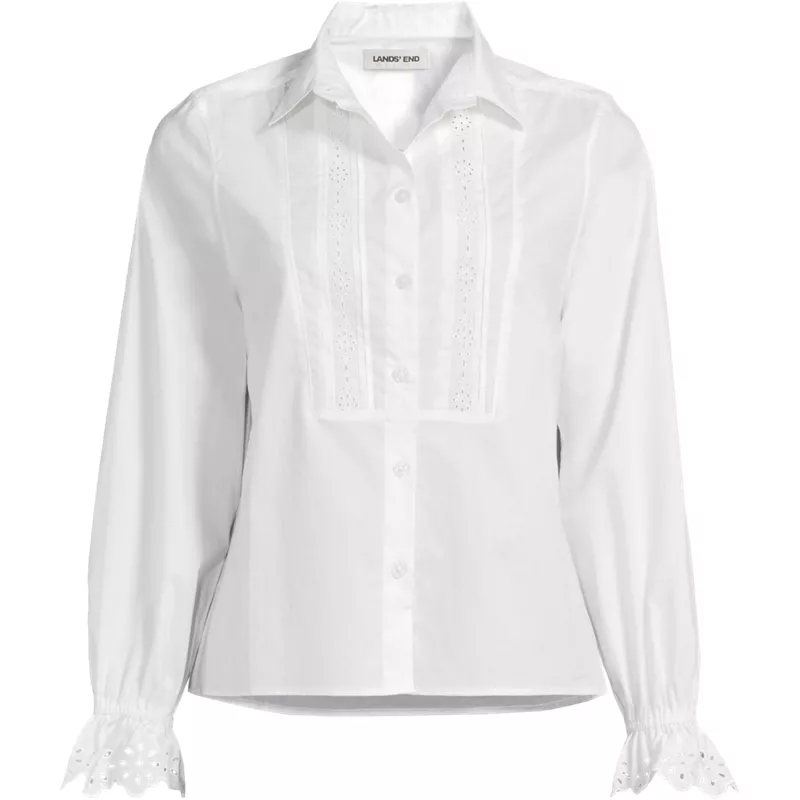 Women's Plus Size Boxy Cropped Poplin Tuxedo Shirt, Front