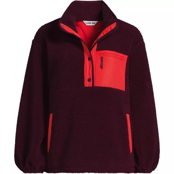 Women's Plus Size Sherpa Fleece Snap Front Pullover - primary