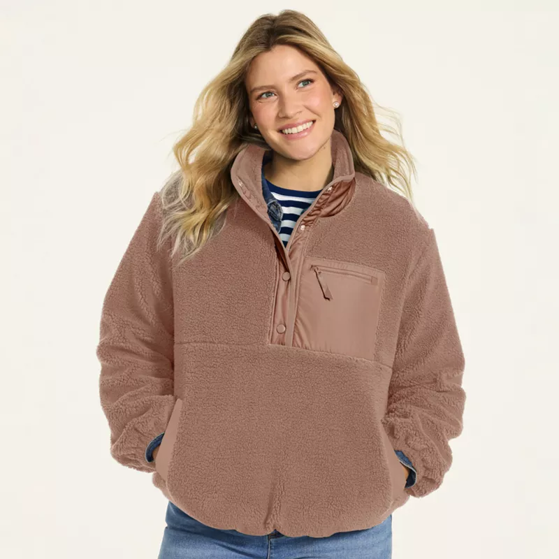 Women's Sherpa Fleece Snap Front Pullover, alternative image