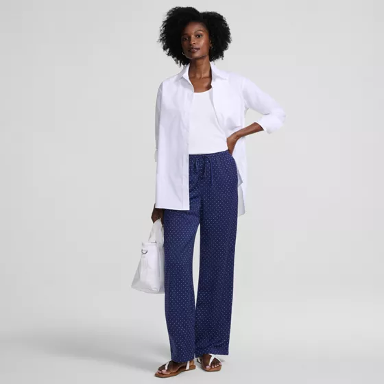 Women's Creaseless Silky High Rise Wide Leg Drawstring Pants - primary