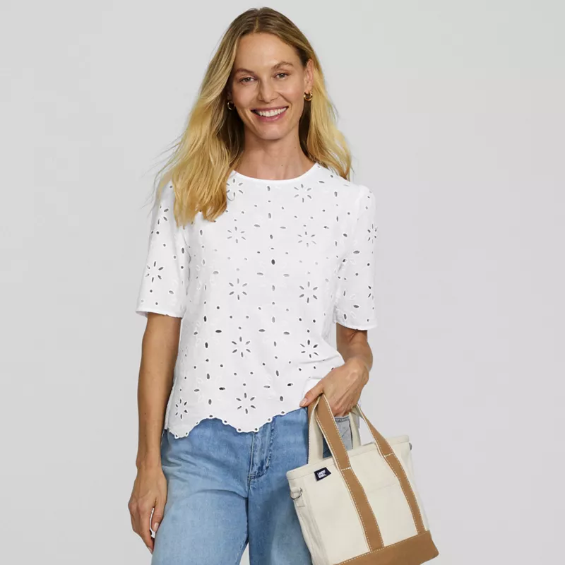 Women's Eyelet Crew Neck Shirt, alternative image