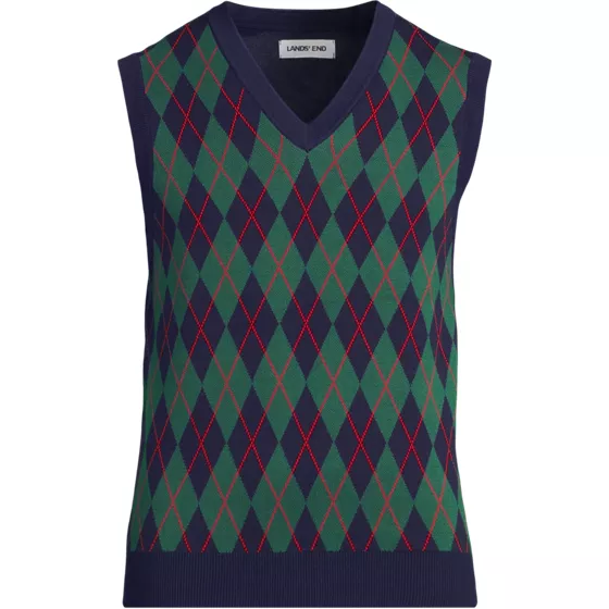 Men's Long Sleeve Fine Gauge Cotton Argyle Vest - primary