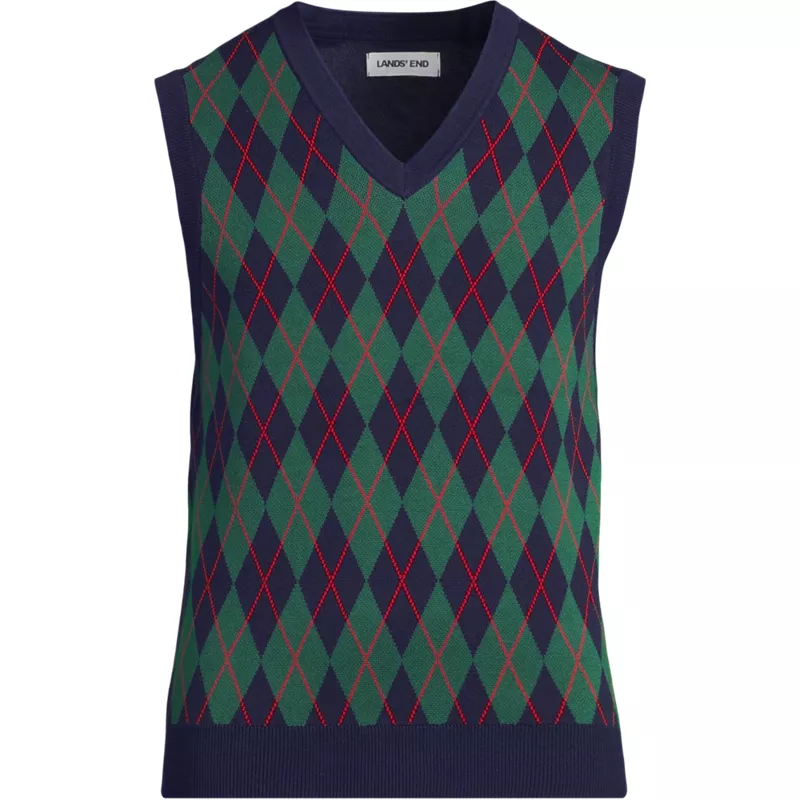 Men's Long Sleeve Fine Gauge Cotton Argyle Vest, Front