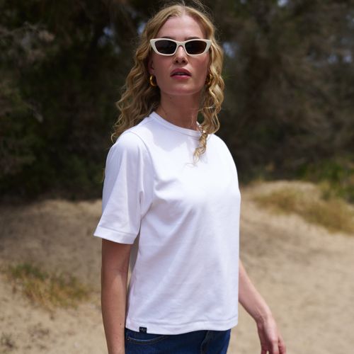 Supima Cotton '63 Interlock Boxy T-Shirt, Women, size: S, regular, White, Cotton, by Lands' End