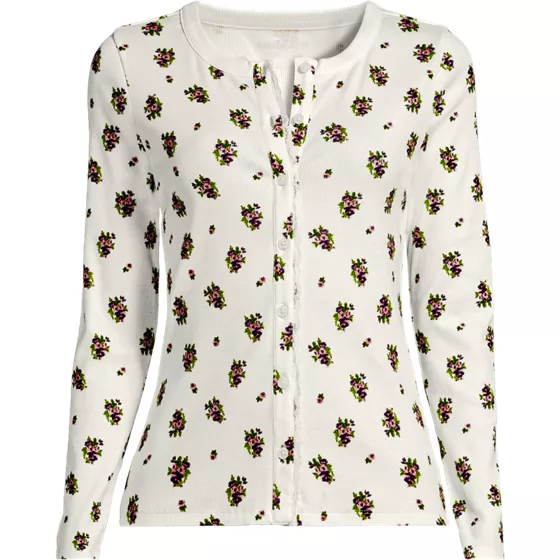 Women's Plus Size Long Sleeve Micro Rib Lace Trim Button Through Cardigan - primary