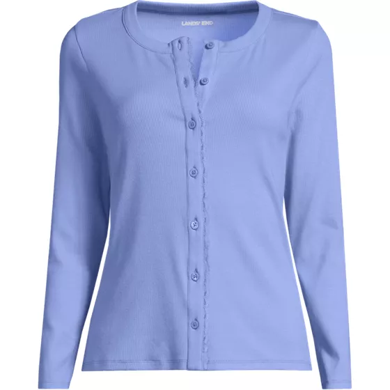 Women's Long Sleeve Micro Rib Lace Trim Button Through Cardigan - primary