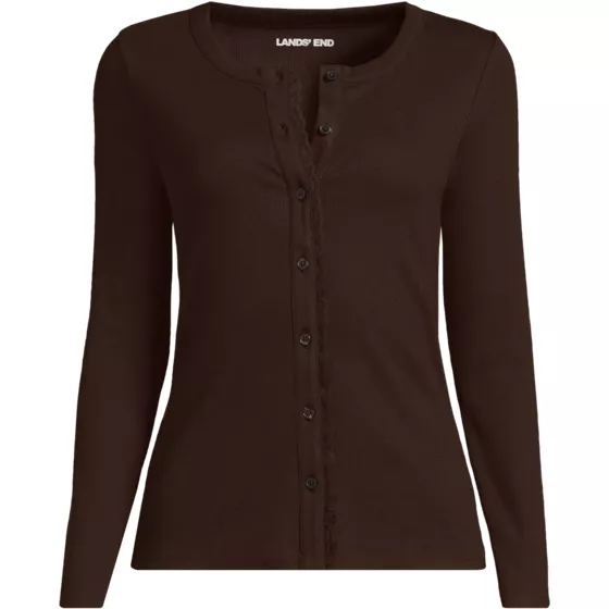 Women's Long Sleeve Micro Rib Lace Trim Button Through Cardigan - primary