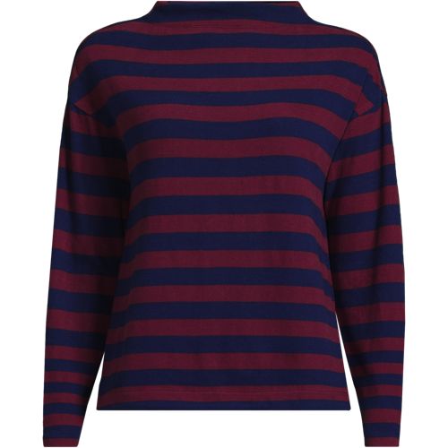 Long Sleeve Mariner Funnel Neck Top, Women, size: 24-26, plus, Red, Cotton, by Lands' End