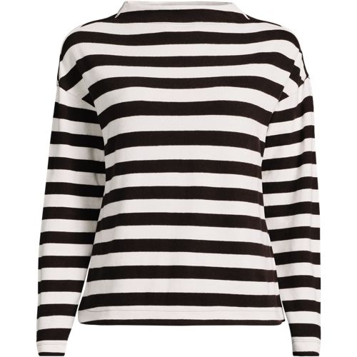 Long Sleeve Mariner Funnel Neck Top, Women, size: 20-22, plus, Ivory, Cotton, by Lands' End