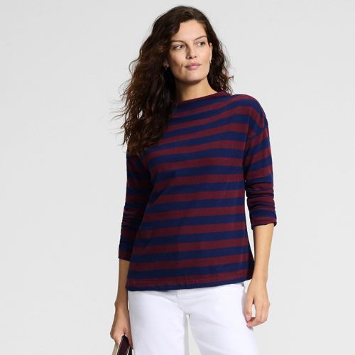 Long Sleeve Mariner Funnel Neck Top, Women, size: S, regular, Red, Cotton, by Lands' End