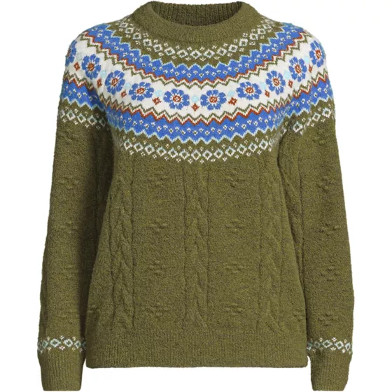Women's Plus Size Fuzzy Bobble Fairisle Sweater - primary
