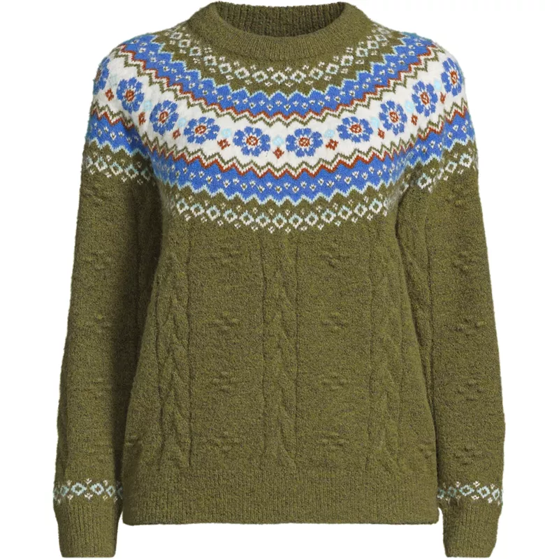 Women's Plus Size Fuzzy Bobble Fairisle Sweater, Front