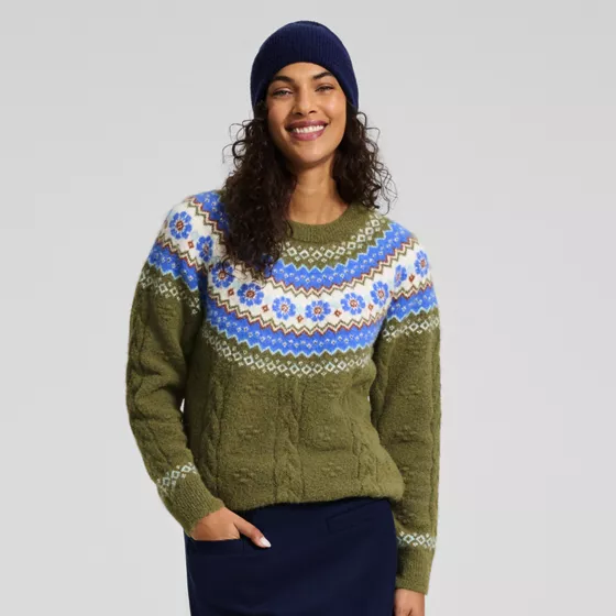 Women's Petite Fuzzy Bobble Fairisle Sweater - primary