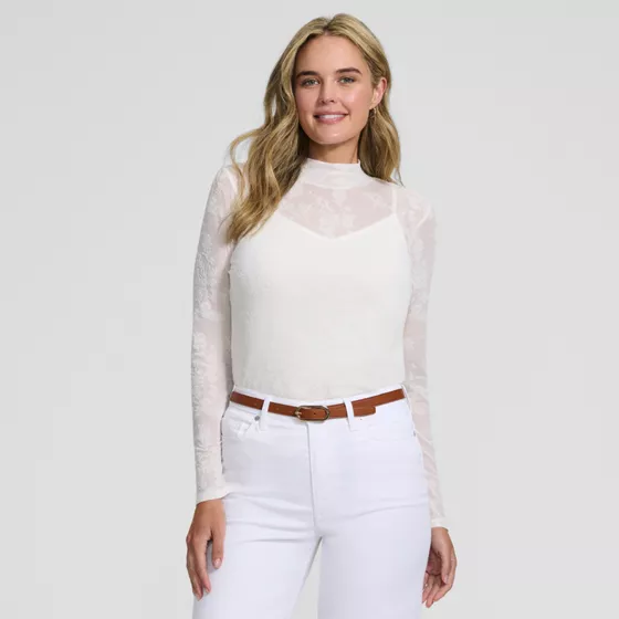 Women's Long Sleeve Sheer Layering Turtleneck - primary
