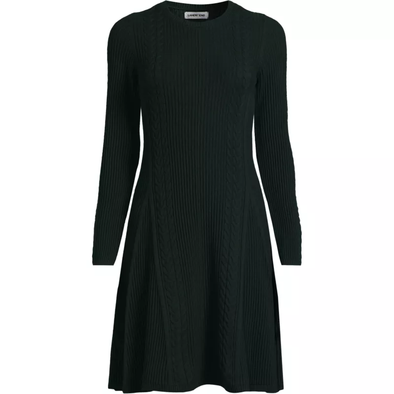 Women's Cotton Blend Cable Fit and Flare Mini Sweater Dress, Front