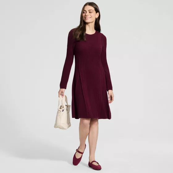 Women's Cotton Blend Cable Fit and Flare Mini Sweater Dress - primary