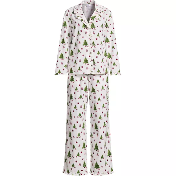 Women's Cotton Poplin Ruffle 2 Piece Pajama Set - Long Sleeve Top and Pants - primary