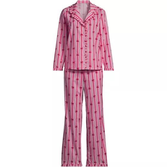 Women's Petite Cotton Poplin Ruffle 2 Piece Pajama Set - Long Sleeve Top and Pants - primary
