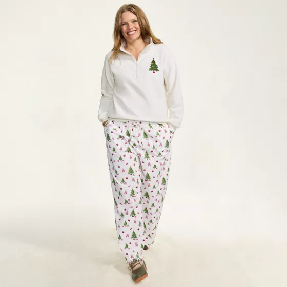 Women's Cotton Poplin Ruffle 2 Piece Pajama Set - Long Sleeve Top and Pants - primary