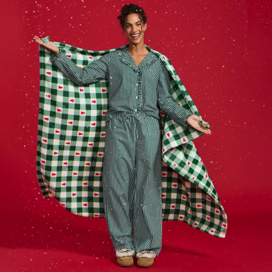 Women's Cotton Poplin Ruffle 2 Piece Pajama Set - Long Sleeve Top and Pants - primary