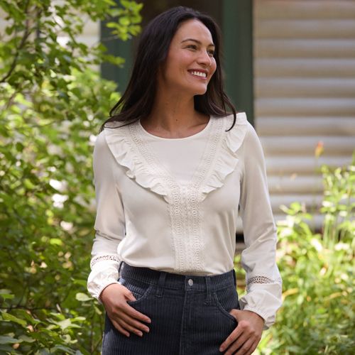 Denim Jersey Pointelle French Terry Tops | Lands' End