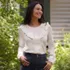 Women's Long Sleeve Lightweight Jersey Crew Neck Lace Ruffle Blouse, alternative image