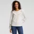 Women's Long Sleeve Lightweight Jersey Crew Neck Lace Ruffle Blouse, Front