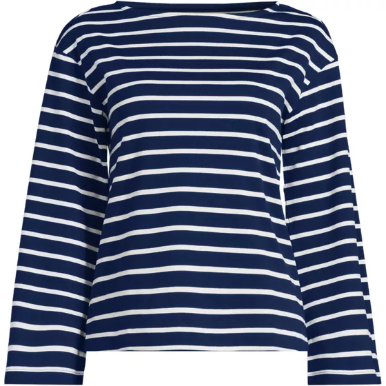 Women's Bracelet Sleeve Supima Cotton Boat Neck Flare Sleeve Top - primary