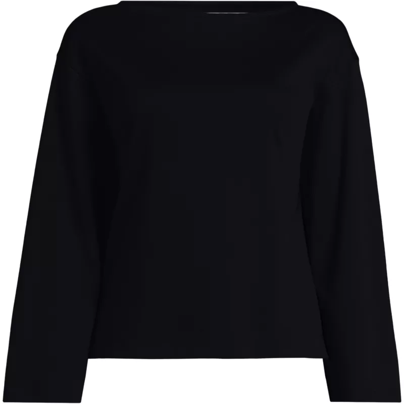 Women's Bracelet Sleeve Supima Cotton Boat Neck Flare Sleeve Top, Front