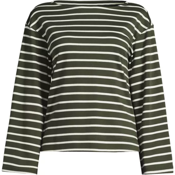 Women's Plus Size Bracelet Sleeve Supima Cotton Boat Neck Flare Sleeve Top - primary