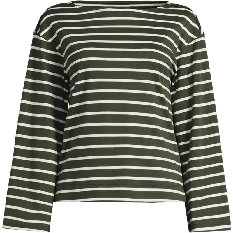 Women's Plus Size Bracelet Sleeve Supima Cotton Boat Neck Flare Sleeve Top, Front