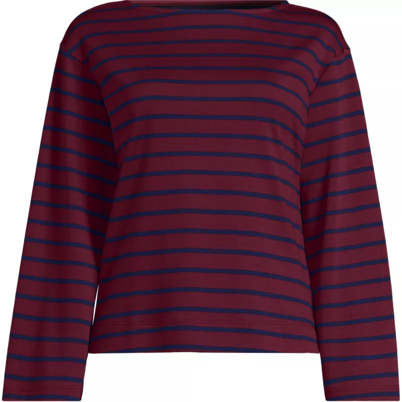 Women's Plus Size Bracelet Sleeve Supima Cotton Boat Neck Flare Sleeve Top, Front
