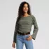 Women's Bracelet Sleeve Supima Cotton Boat Neck Flare Sleeve Top, alternative image