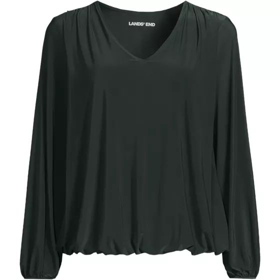 Women's Long Sleeve Silky Knit V-Neck Blouson Top - primary