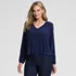 Women's Long Sleeve Silky Knit V-Neck Blouson Top, Front