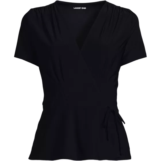 Women's Short Sleeve Silky Knit Wrap Blouse - primary