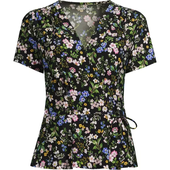 Women's Short Sleeve Silky Knit Wrap Blouse - primary