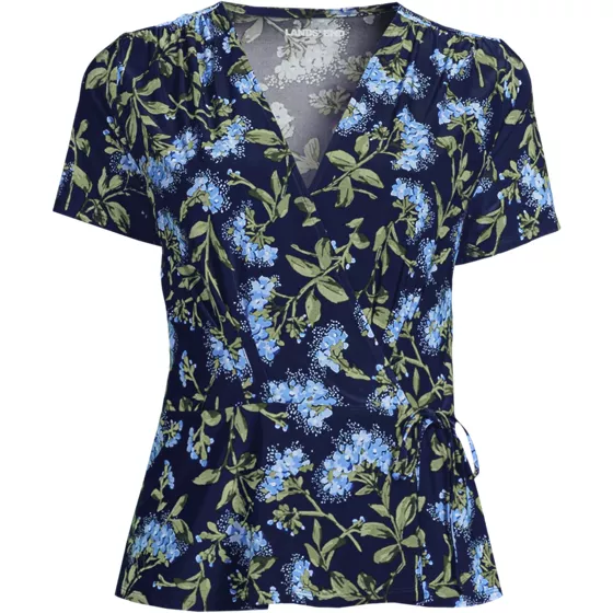 Women's Short Sleeve Silky Knit Wrap Blouse - primary