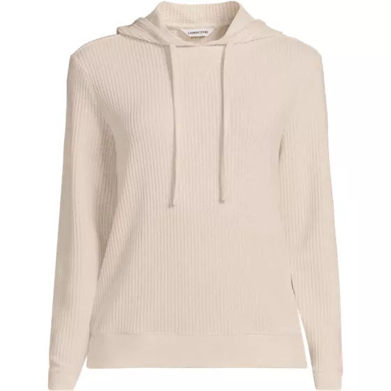 Women's Plus Size Long Sleeve Waffle Hooded Pullover - primary